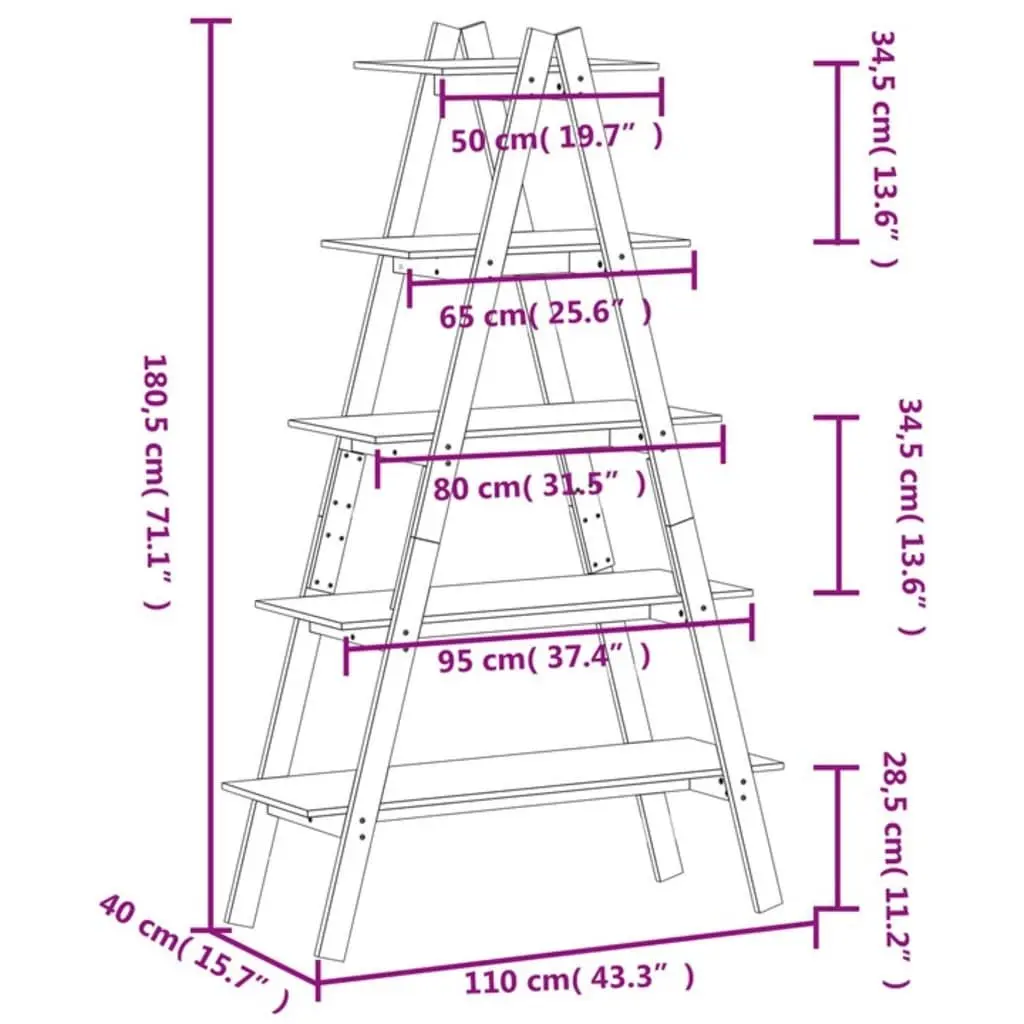 5-Tier A-Frame Wooden Shelf Brown Pine Storage Bookcases Display Stand