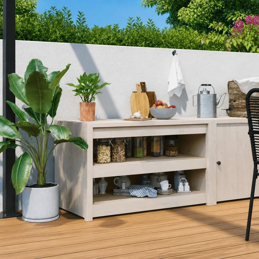 White Solid Pine Wood Outdoor Cabinet