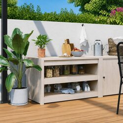 Outdoor Kitchen Cabinet White Solid Pine Wood Garden Storage Cupboard
