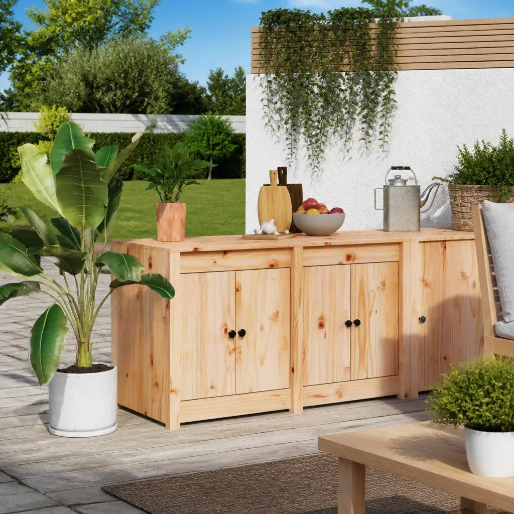 Outdoor Kitchen Cabinet Brown Solid Wood Pine Garden Storage Cupboard