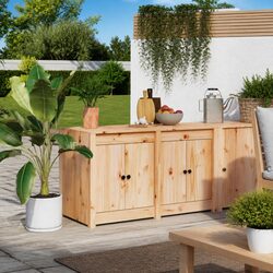 Outdoor Kitchen Cabinet Brown Solid Wood Pine Garden Storage Cupboard