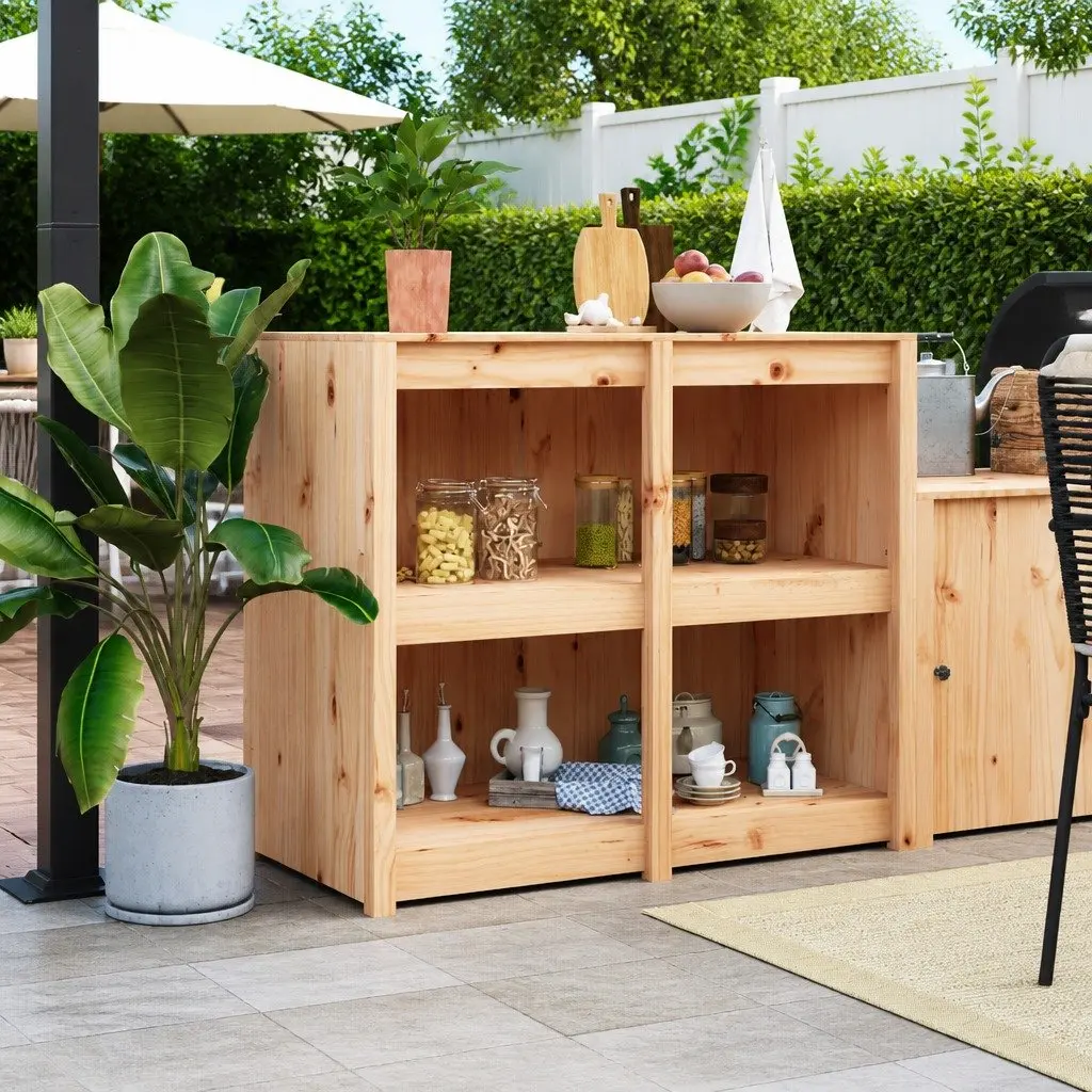 Outdoor Kitchen Cabinet Brown Solid Pine Wood Garden Storage Furniture