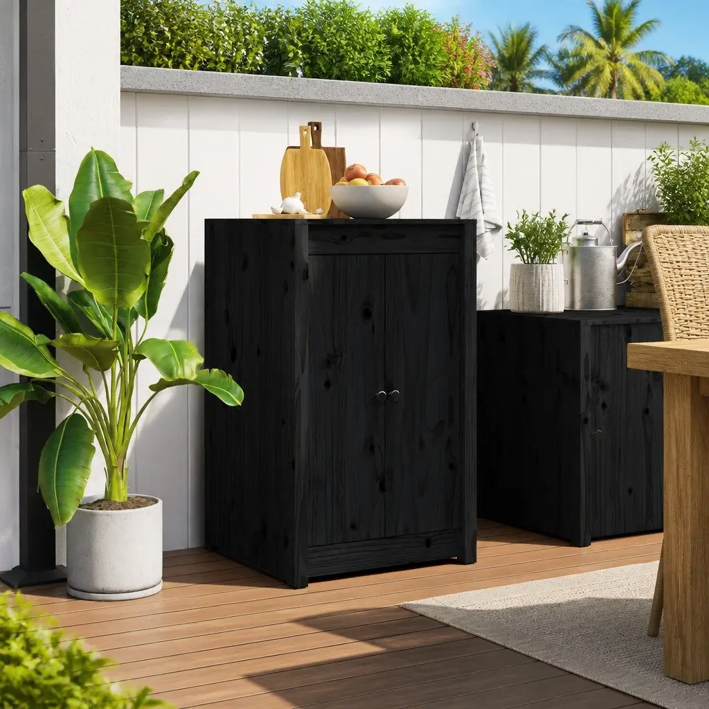 Outdoor Cabinet Door Black Solid Pine Wood Garden Kitchen Access Panel 50x9x82cm