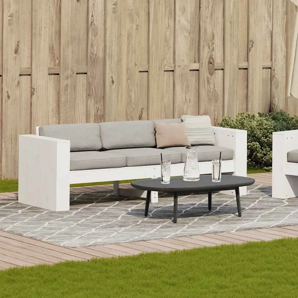 Wooden Patio Sofa Outdoor Seating 3-Seater with Backrest and Armrests White