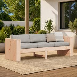 3-Seater Brown Wooden Garden Sofa - Specs Inside