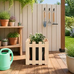 Garden Planter Box 40x40x40cm - Solid Pine with Fence