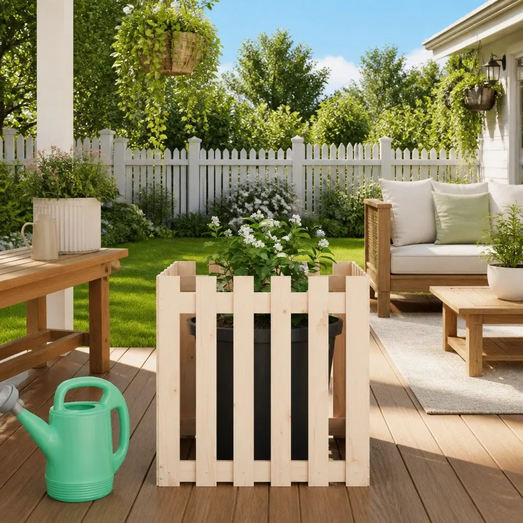 Garden Planter with Fence Design 60x60x60 cm Solid Pine Wood Brown