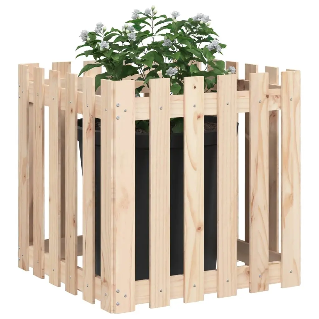 Garden Planter with Fence Design 60x60x60 cm Solid Pine Wood Brown