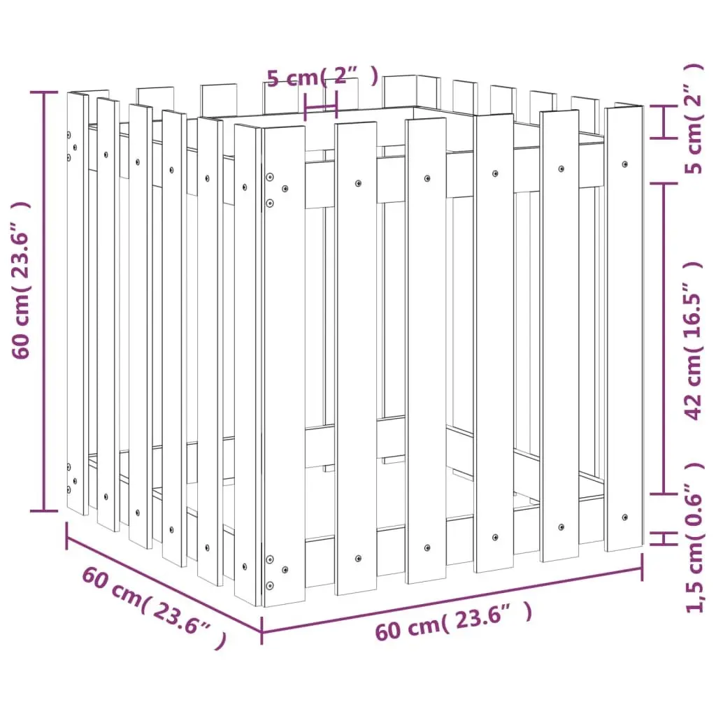 Garden Planter with Fence Design 60x60x60 cm Solid Pine Wood Brown