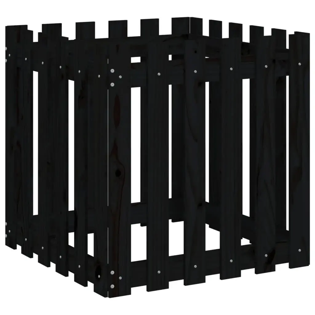 Garden Planter with Fence Design Black 60x60x60 cm Solid Wood Pine Pot