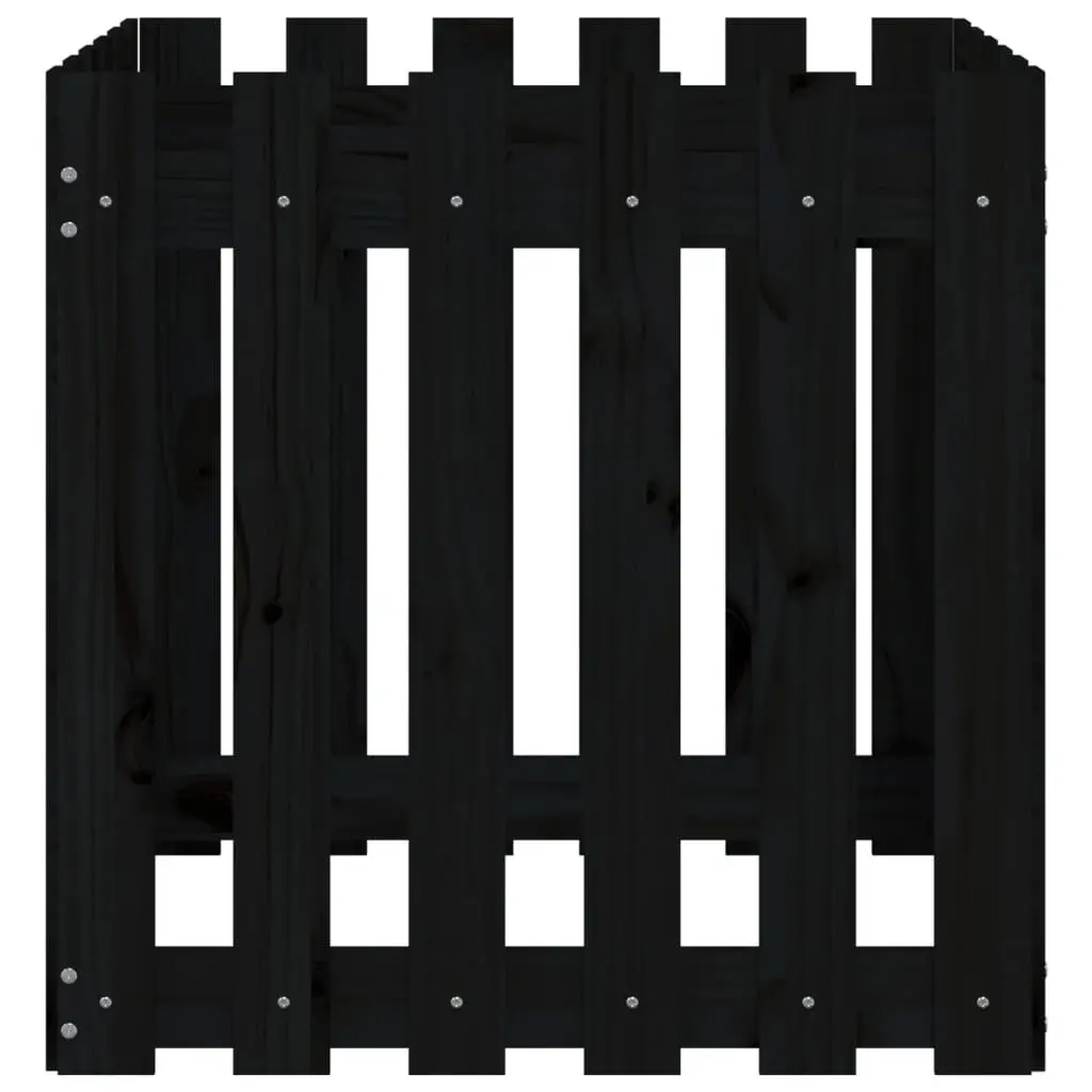 Garden Planter with Fence Design Black 60x60x60 cm Solid Wood Pine Pot