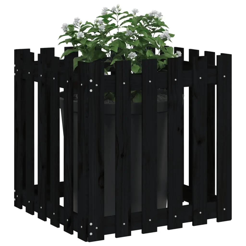Garden Planter with Fence Design Black 60x60x60 cm Solid Wood Pine Pot