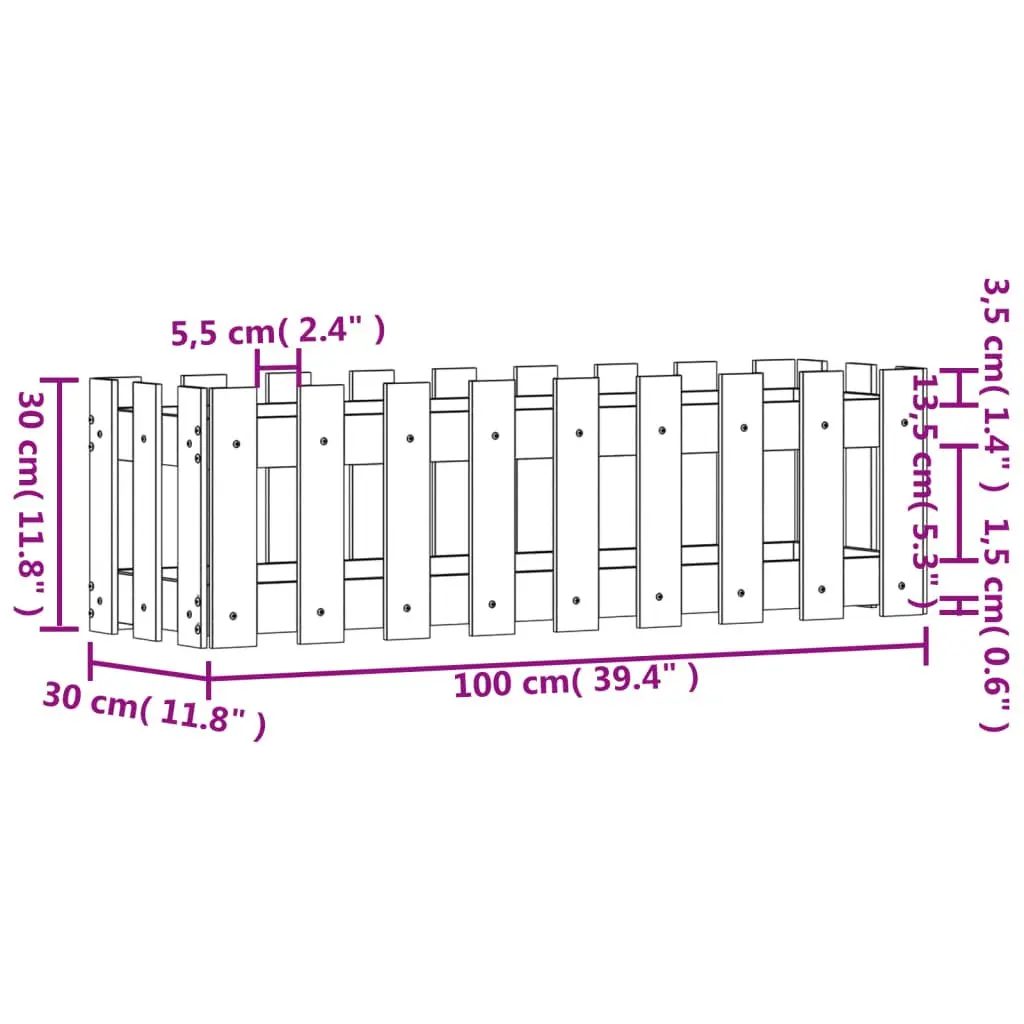 Garden Raised Bed for Outdoor Use 100x30x30 cm Solid Wood Pine Planter Box