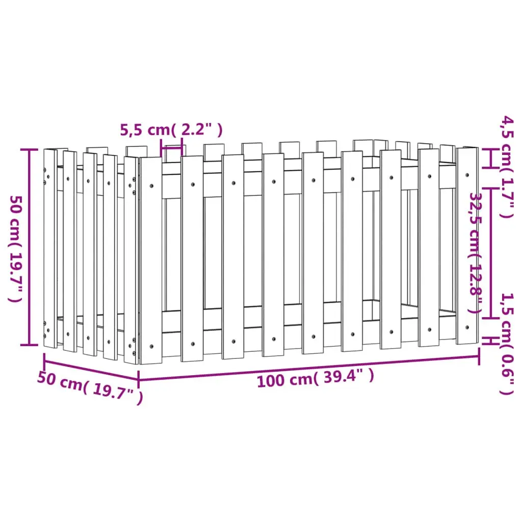 Garden Raised Bed with Fence Design White 100x50x50 cm Planter Box Solid Pine