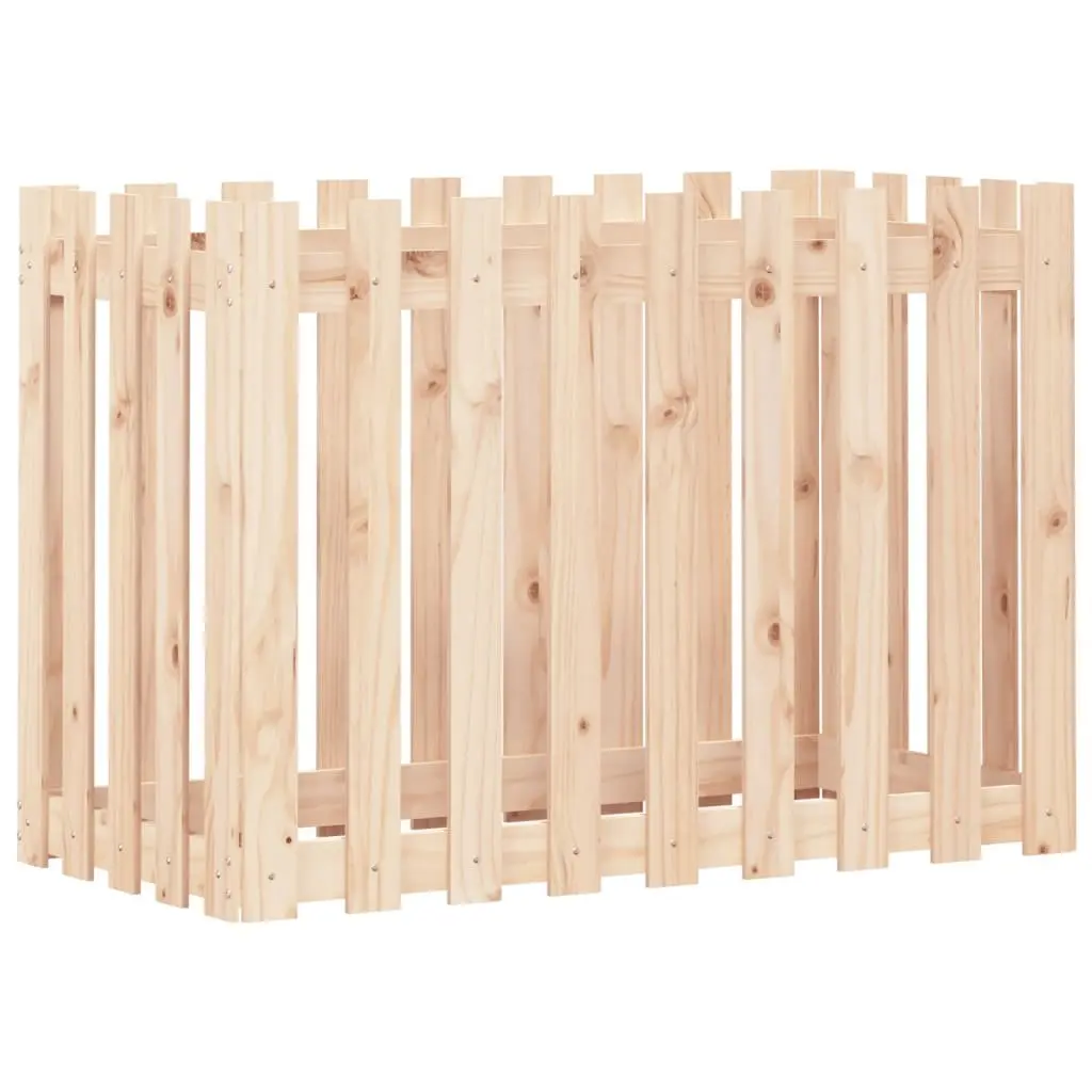 Garden Raised Bed 100x50x70 cm Fence Design Solid Pine Wood Planter Box Outdoor