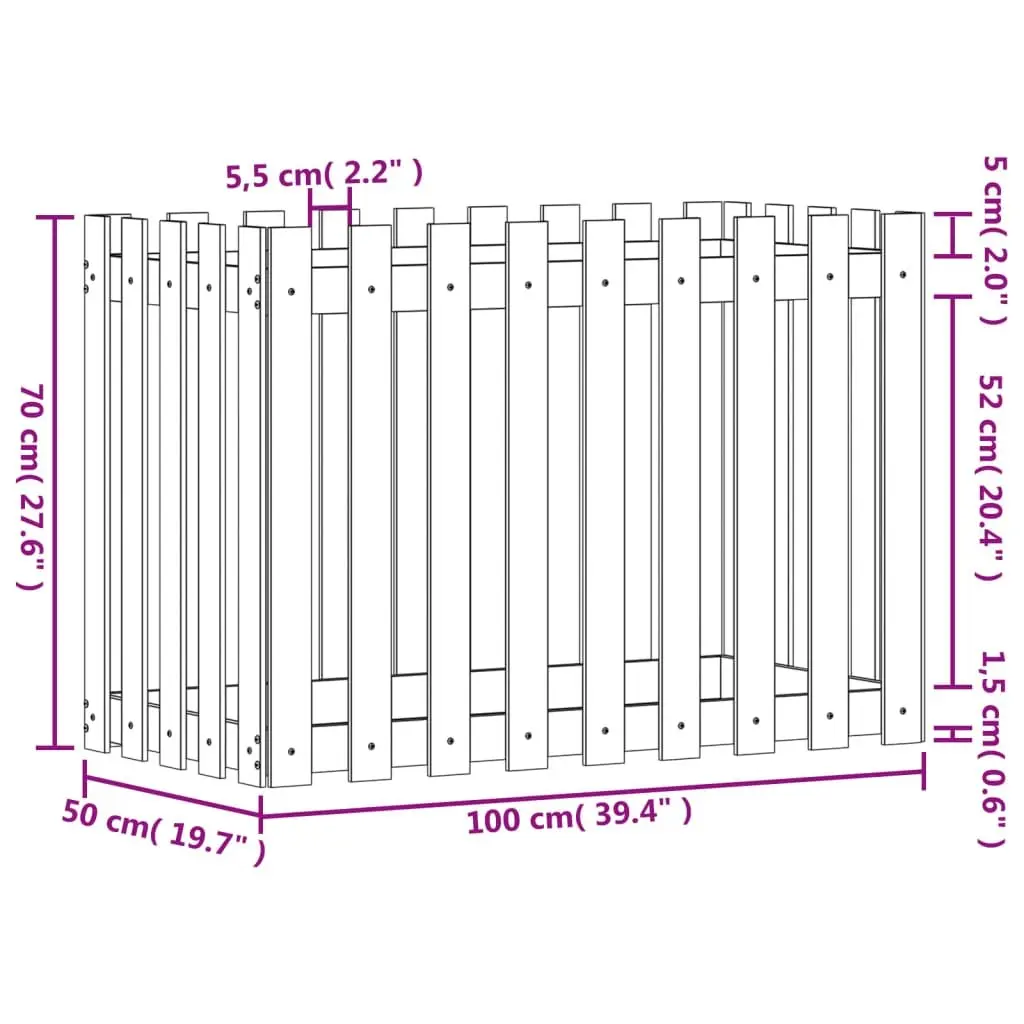 Garden Raised Bed 100x50x70 cm Fence Design Solid Pine Wood Planter Box Outdoor
