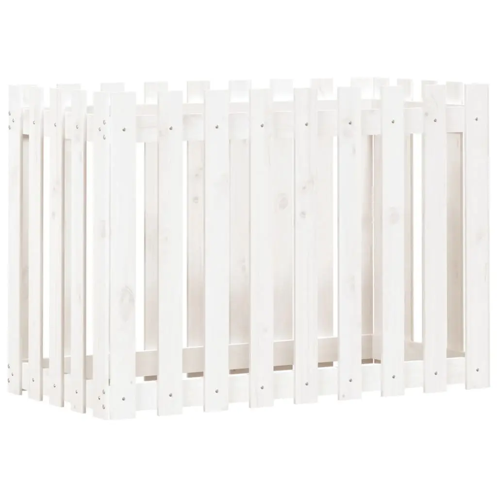 Garden Raised Bed with Fence Design White 100x50x70 cm Solid Pine Wood Planter