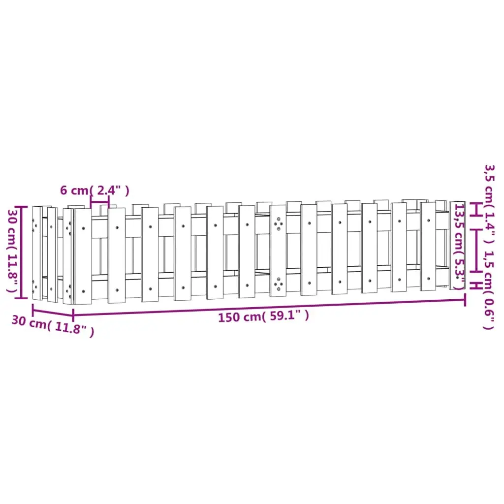 Garden Raised Bed Planter Box for Outdoor Use 150x30x30cm Solid Pine Wood