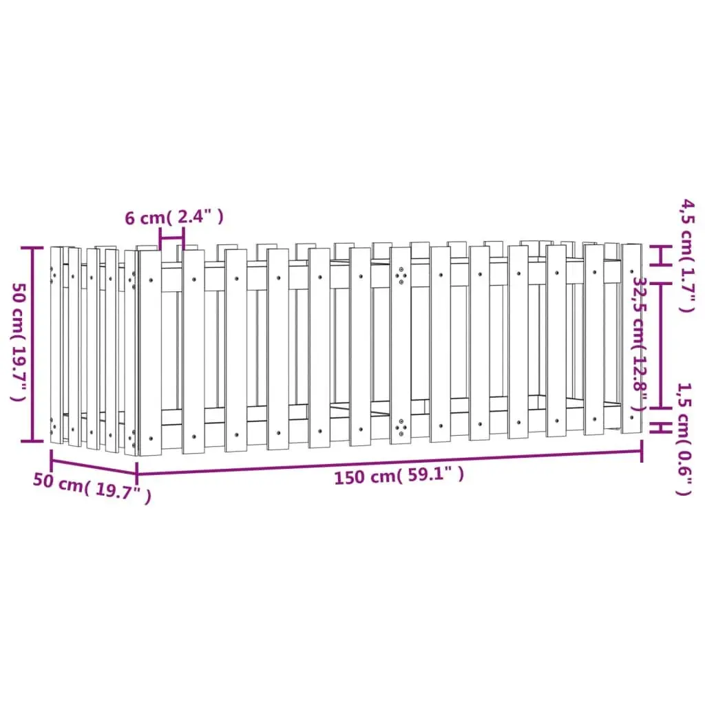 Garden Raised Bed for Outdoor Use 150x50x50 cm Solid Wood Pine Planter Box