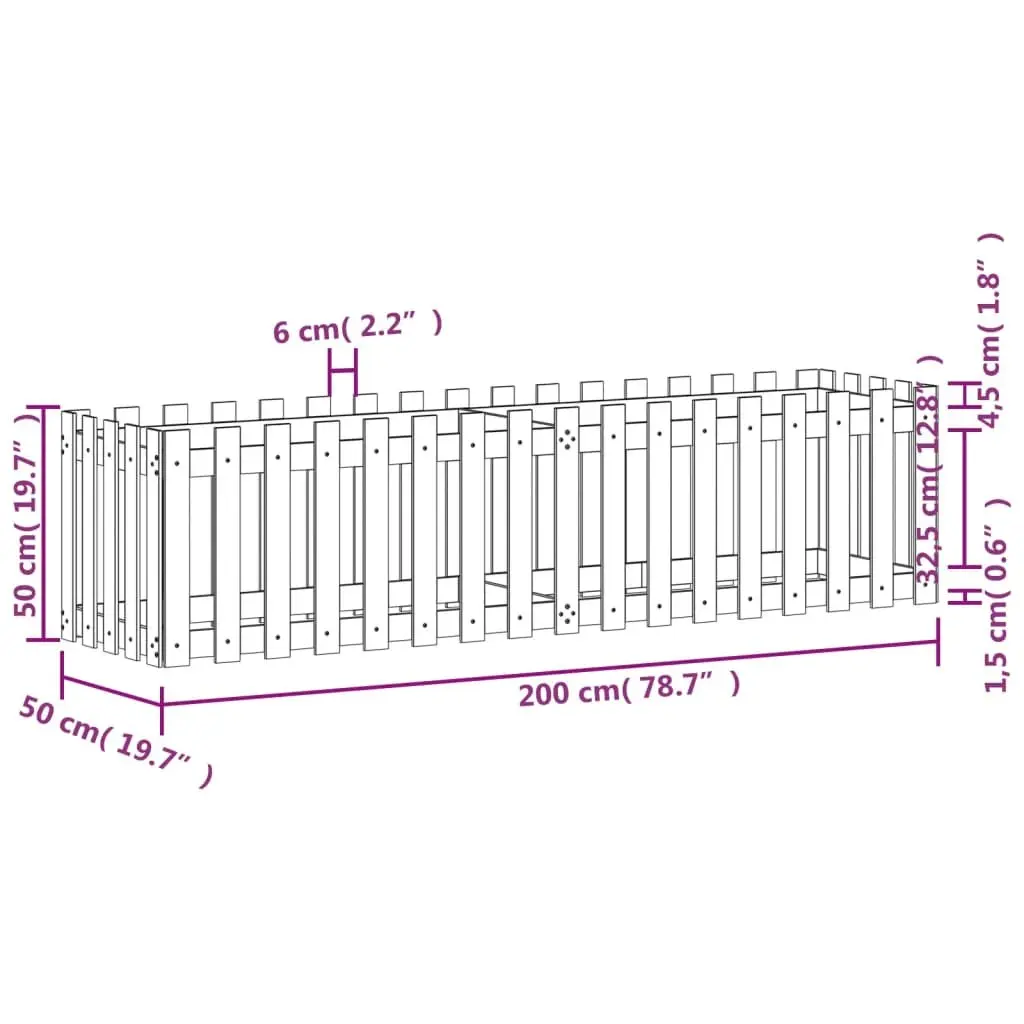 Garden Raised Bed for Outdoor Use 200x50x50cm Solid Pine Wood Planter Box