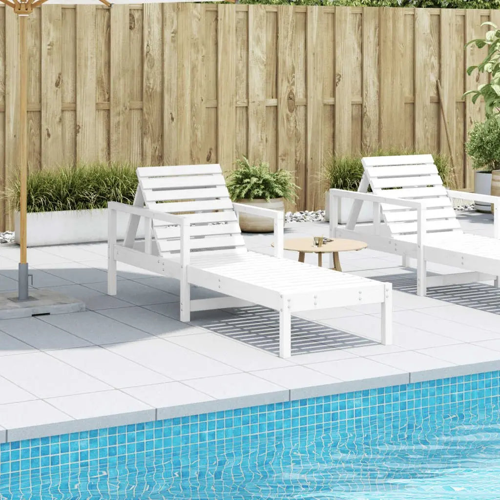Sun Lounger White Adjustable Backrest Outdoor Garden Patio Poolside Relaxation