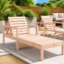 Sun Lounger Wooden Outdoor Garden Patio Reclining Chair Adjustable Backrest