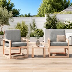 3 Piece Garden Lounge Set Solid Wood Outdoor Patio Furniture with Armrests