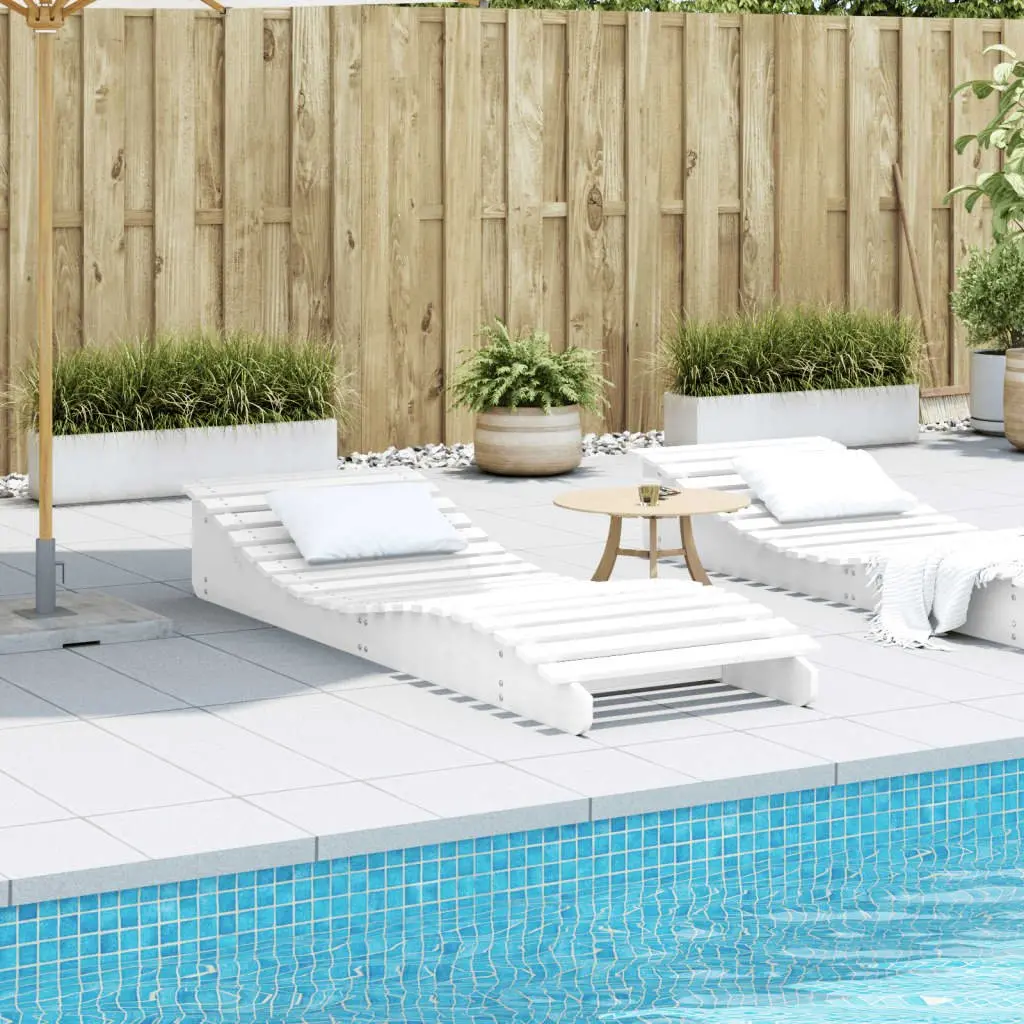 Sun Lounger Outdoor Garden Patio Poolside White Wooden Lounge Chair 205 x 70 x 31.5 cm