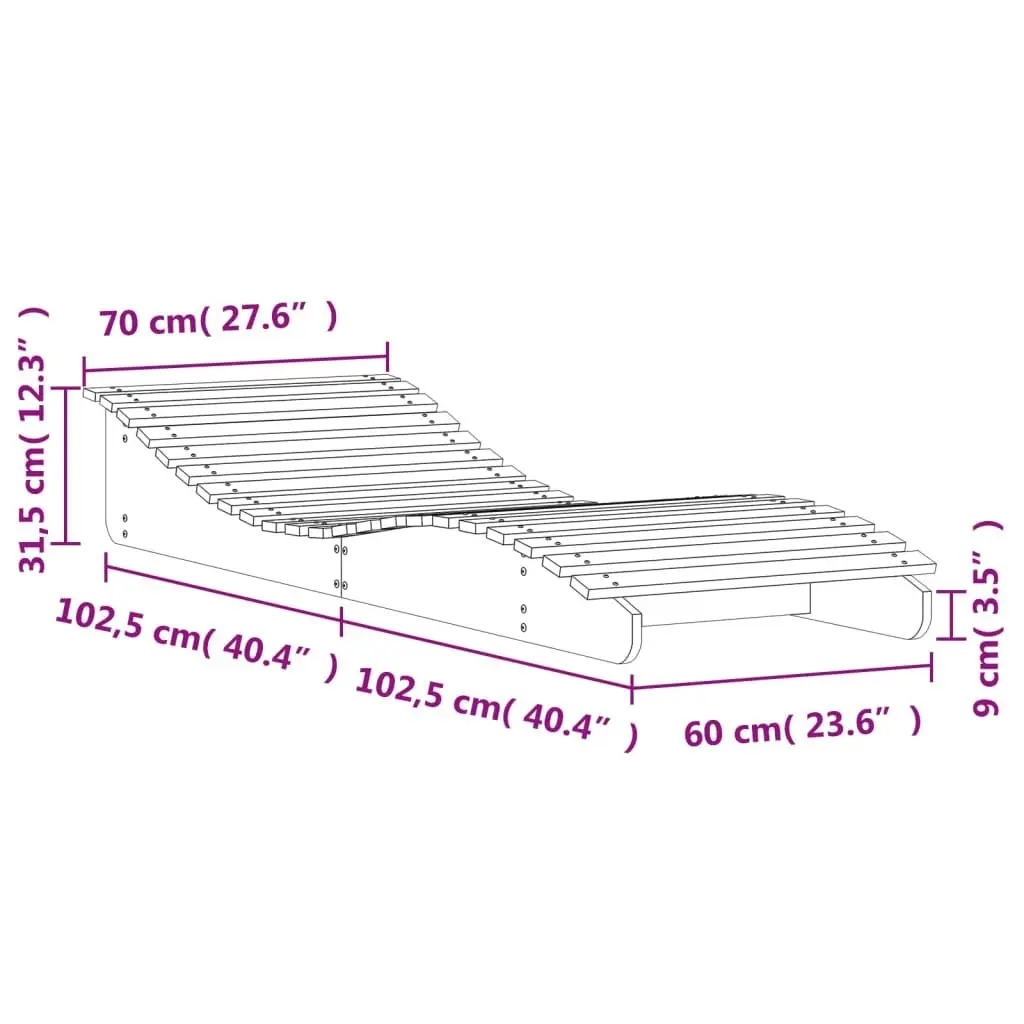 Sun Lounger Outdoor Garden Patio Poolside White Wooden Lounge Chair 205 x 70 x 31.5 cm