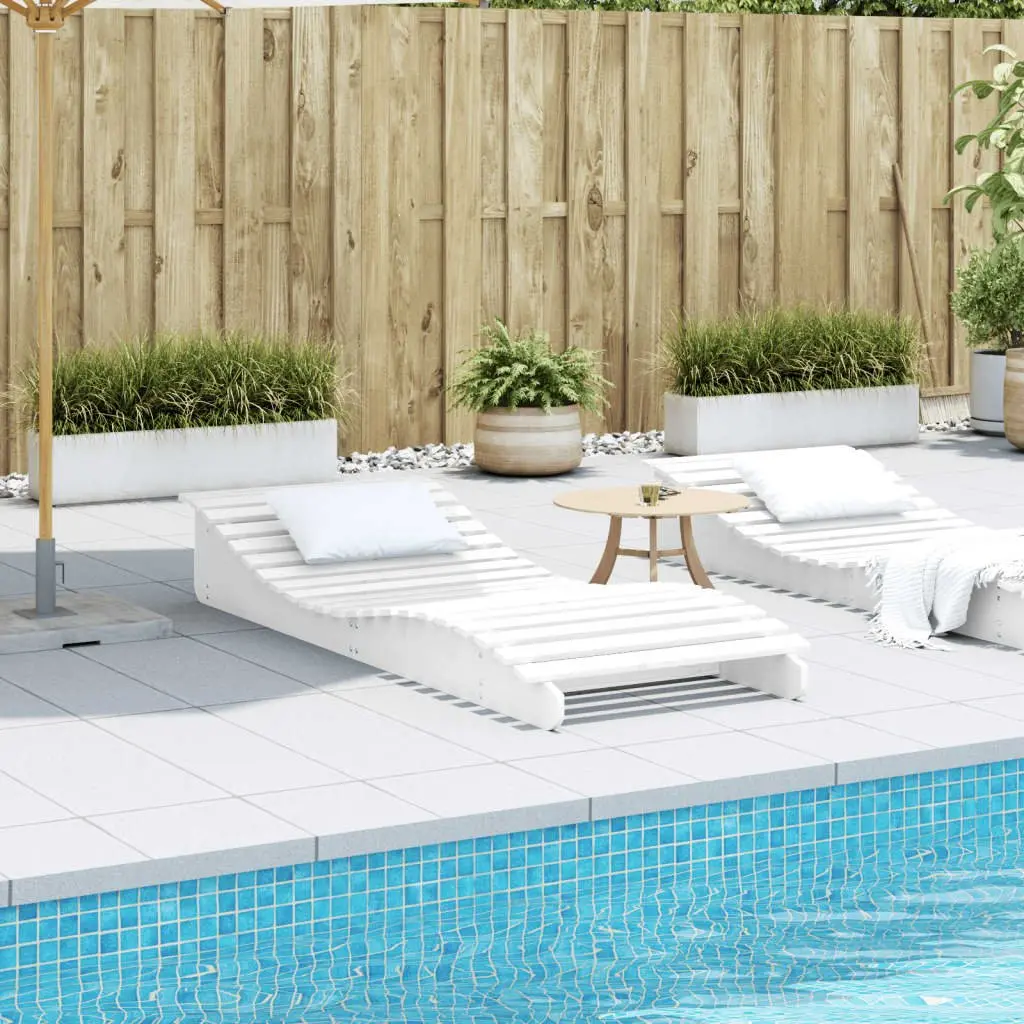 Sun Lounger Outdoor Patio Poolside White Wooden Reclining Chair 205 x 80 x 31.5 cm