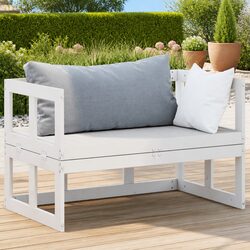 Garden Sofa Bench Extendable White Solid Wood Pine Outdoor Patio Seating