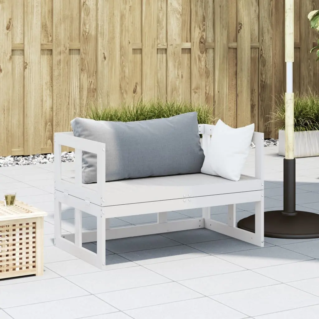 Garden Sofa Bench Outdoor Patio White Solid Wood Pine Extendable
