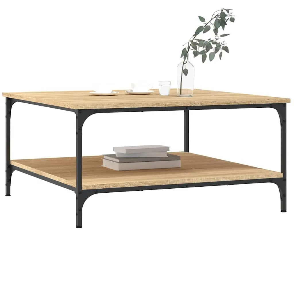 Coffee Table with Storage Shelves Brown Living Room Side Table Engineered Wood