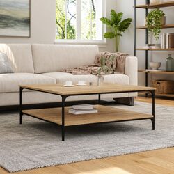 Coffee Table with Storage Shelves Brown Accent Table Living Room Furniture