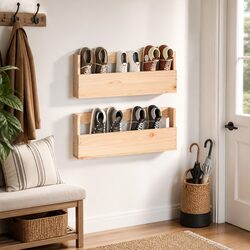 Wall-Mounted Shoe Rack: 59x9x23cm Solid Pine Wood - 2 Pcs