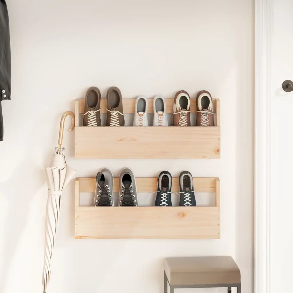 Wall-Mounted Shoe Rack for Home Organiser Solid Pine Wood Brown 59x9x23cm 2 Piece