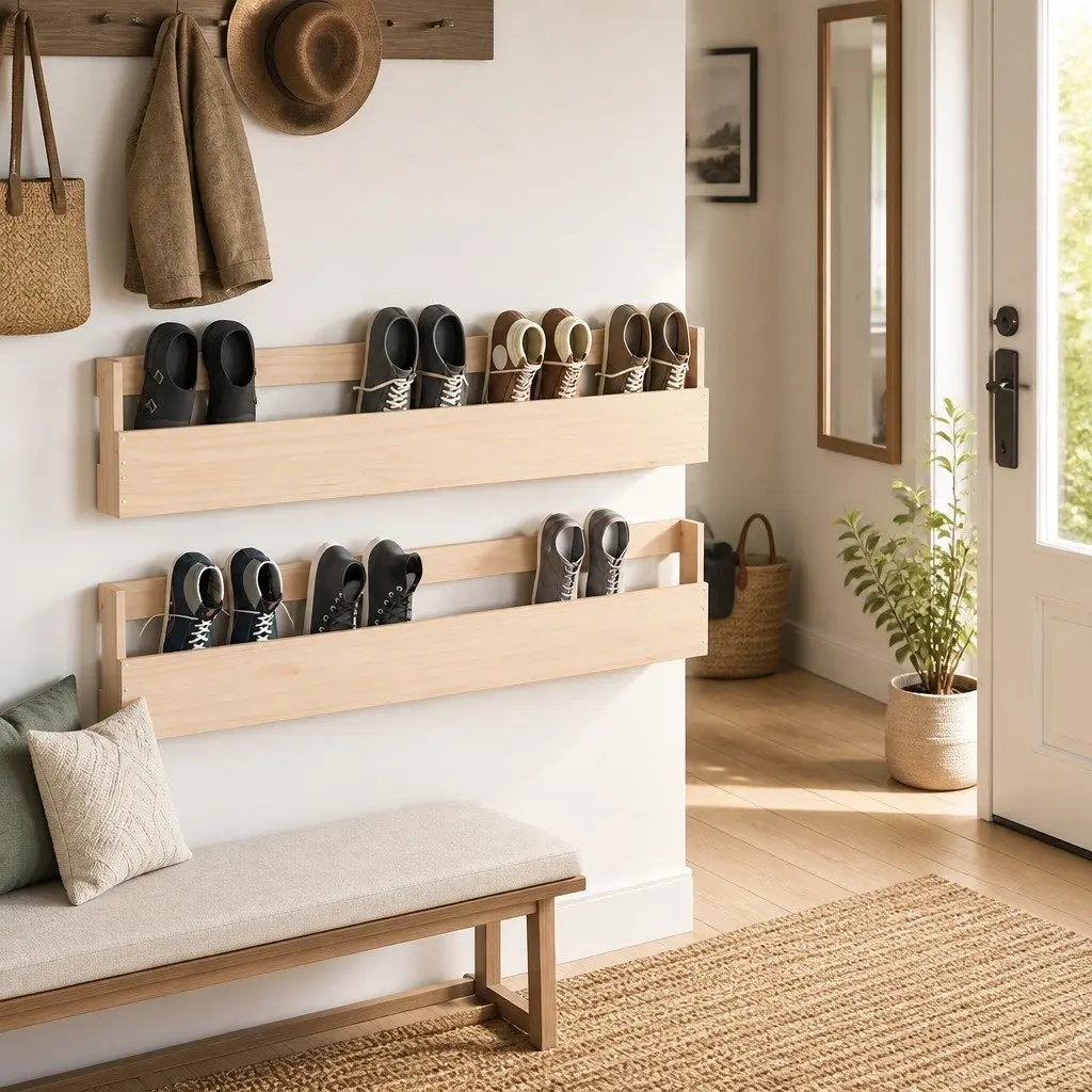 Wall-Mounted Shoe Rack for Home Organisation 2 Pieces Solid Pine Brown