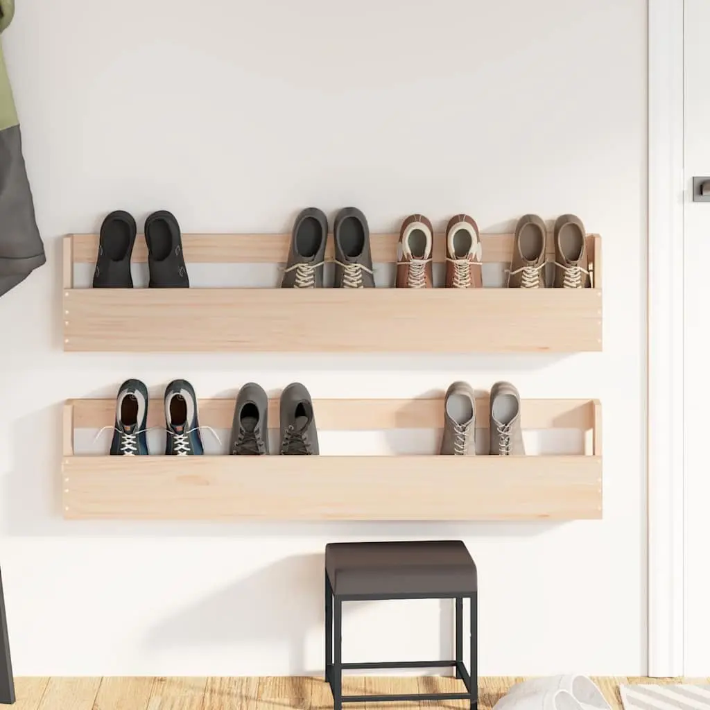 Wall-Mounted Shoe Rack for Home Organisation 2 Pieces Solid Pine Brown