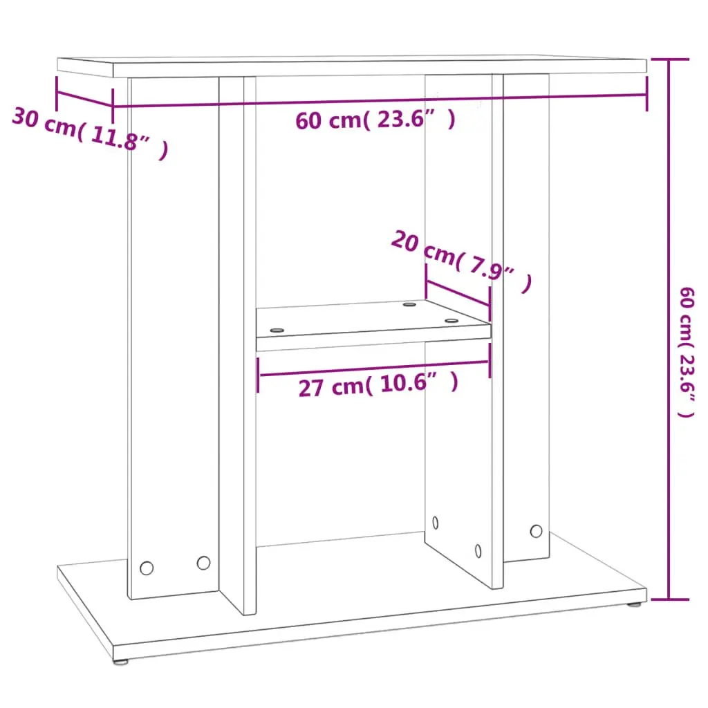 Aquarium Stand 3-Tier Storage Grey Sonoma 60x30x60 cm Fish Tank Display Cabinet