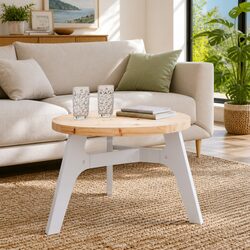 Round Wooden Table Top Ø60cm Solid Pine Wood Coffee Dining Desk Surface Brown
