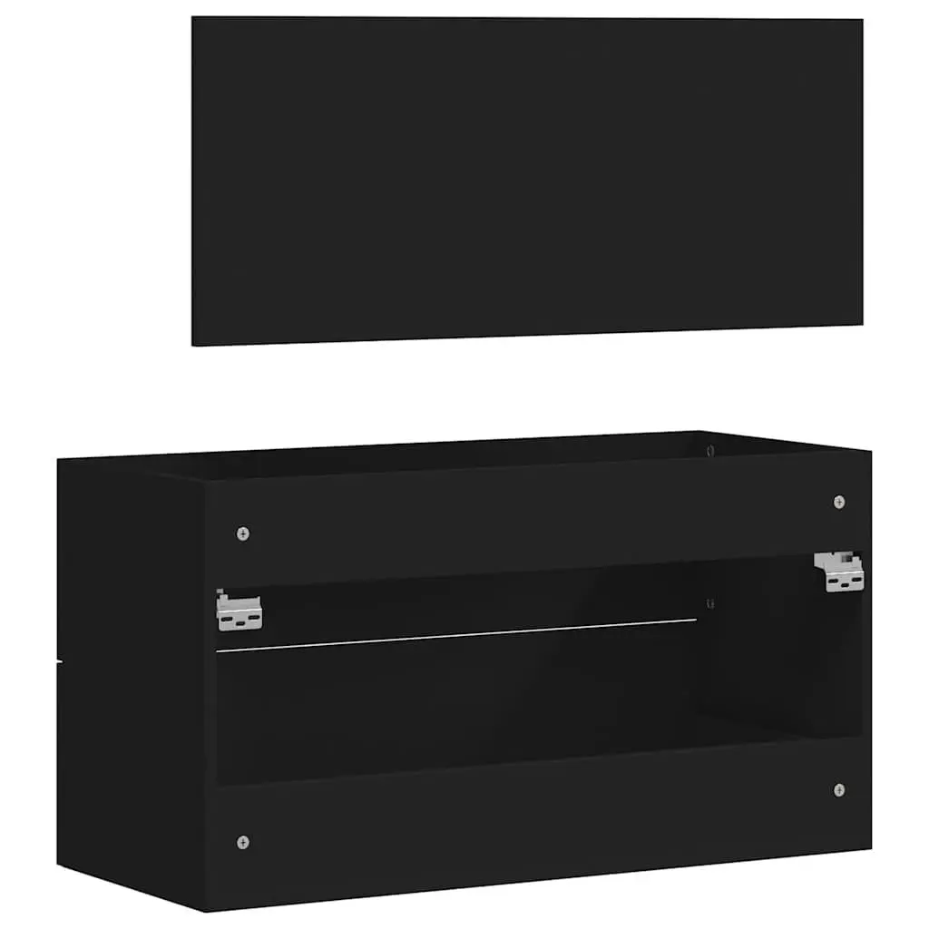 Bathroom Cabinet Wall-Mounted Storage with Mirror Black Engineered Wood