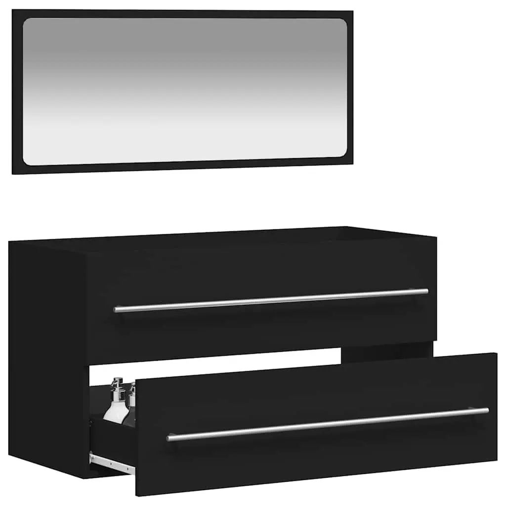 Bathroom Cabinet Wall-Mounted Storage with Mirror Black Engineered Wood