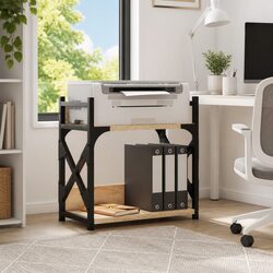2-Tier Printer Stand Desk Organiser Brown Engineered Wood Metal Frame Office