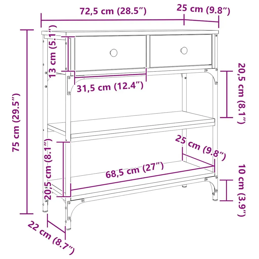 Console Table Entryway Living Room Grey Sonoma 72.5x25x75 cm