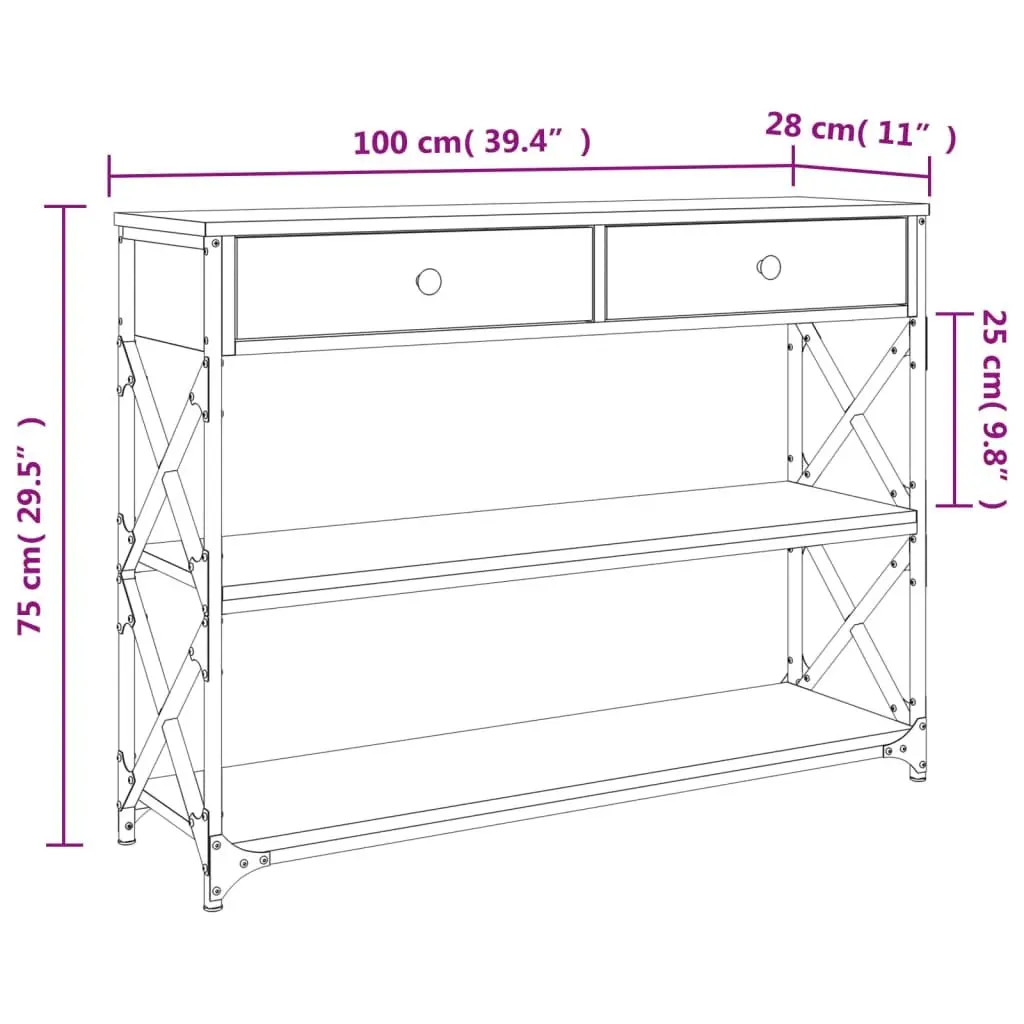 Console Table Sonoma Oak 100x28x75 cm Hallway Entryway Storage Accent Table