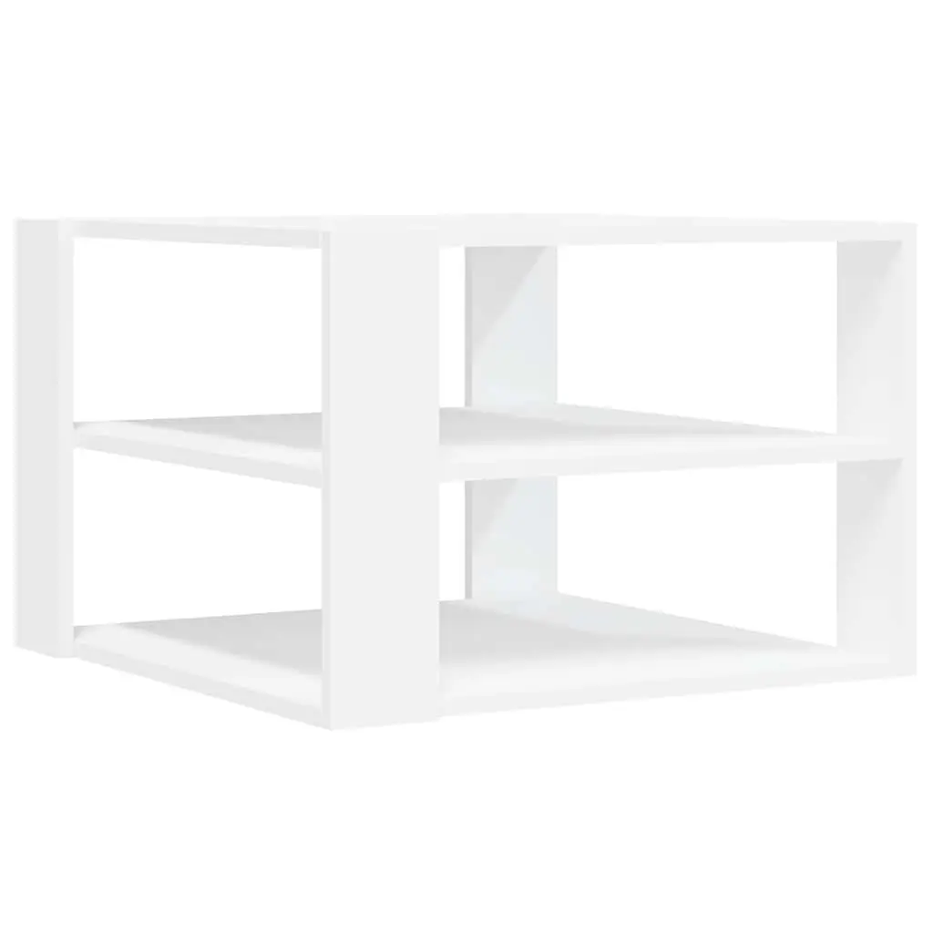 White Coffee Table 58x58x40 cm 3-Tier Open Shelf Storage Accent Table Living