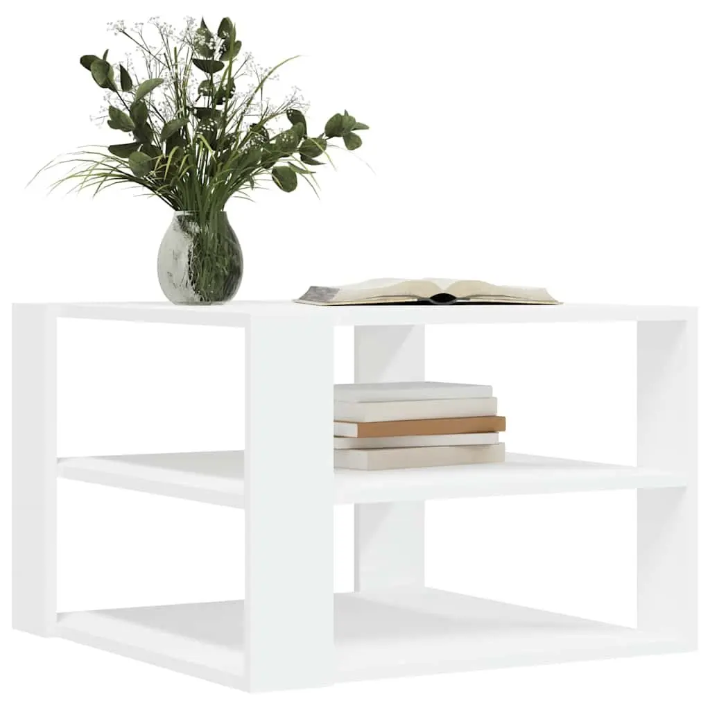 White Coffee Table 58x58x40 cm 3-Tier Open Shelf Storage Accent Table Living