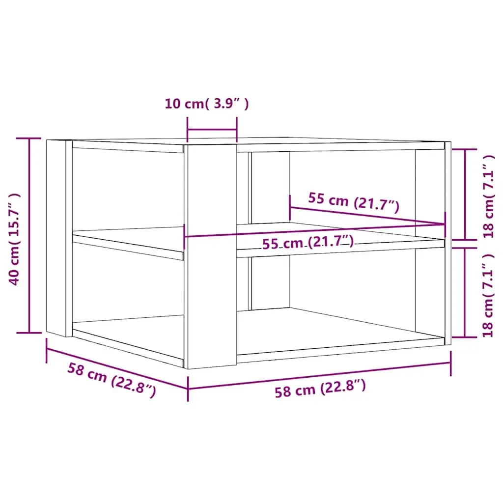 White Coffee Table 58x58x40 cm 3-Tier Open Shelf Storage Accent Table Living