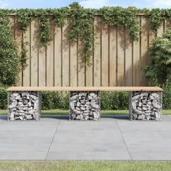 Garden Bench: Pine Wood Seat, Gabion Basket Base