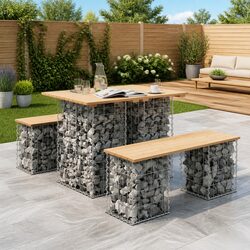 Garden Table with Gabion Design – Solid Pinewood, Brown